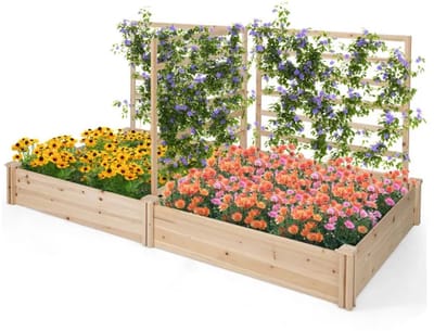 Plantenbak met klimrek - Bloembak - Weerbestendig - Met trellis - Buiten - Hout - Plantenrek - Rechthoekig - Natuurlijk Hout