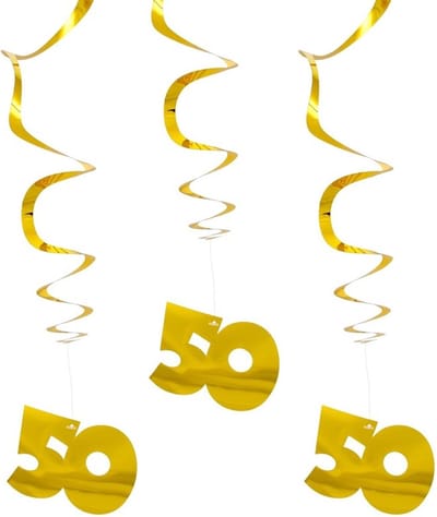Folat Rotorspiralen - 3x - goud - 50 jaar - hangdecoraties - 50e jubileum - verjaardagsversiering
