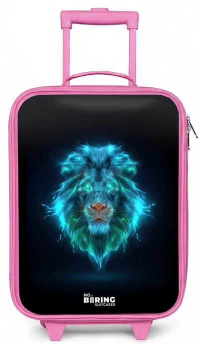 NoBoringSuitcases.com® - Kinderkoffer roze - Kindertrolley meisje - Lichtgevende leeuw - Koffer kind lichtgewicht - Reiskoffer trolley voor kinderen - Koffertje met lichtgevende wieltjes - Rolkoffer