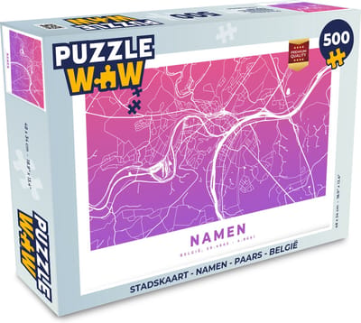 Puzzel Stadskaart - Namen - Paars - België - Legpuzzel - Puzzel 500 stukjes - Plattegrond