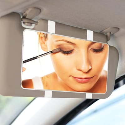 Make-upspiegel voor de zonneklep van de auto – HD-spiegel met bevestigingsbanden – Universele auto-accessoires voor vrouwen (geschikt voor vrachtwagens, personenauto's en SUV's) – Wit