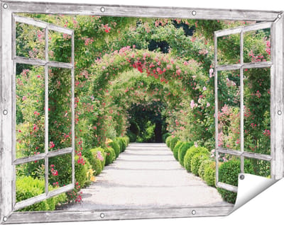 Gards Tuinposter Doorkijk Rozenbogen Tunnel - 120x80 cm - Tuindoek - Tuindecoratie - Wanddecoratie buiten - Tuinschilderij
