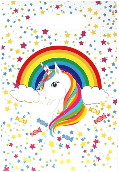 10x Plastic Uitdeelzakjes - Traktatie Zakjes Voor Uitdeelcadeautjes - Uitdeelzakjes Kinderfeestje - Uitdeeltasjes - Verjaardag - Feestje - 10 Stuks - 16.5x25cm - Unicorn / Eenhoorn