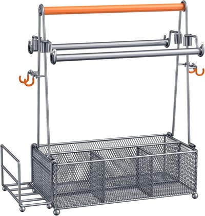 Bestek Caddy met Handvat en Papiere Handdoekhouder voor Feest, Picknick en BBQ - Zilverkleurig