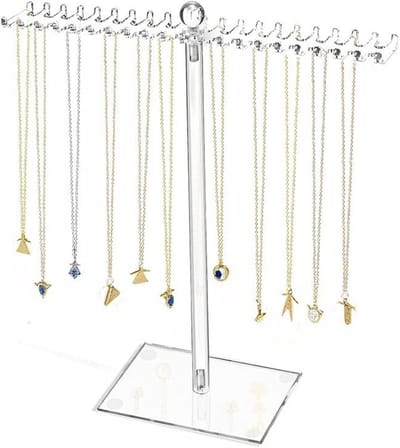 Duidelijke T-bar sieradenstandaard voor het ophangen van oorbellen, kettingen en armbanden - Organisator voor sieraden, ideaal voor etalages en thuisgebruik
