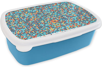 Broodtrommel Blauw - Lunchbox - Brooddoos - Mozaïek - Tegels - Pixel - Patronen - 18x12x6 cm - Kinderen - Jongen