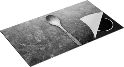 Chefcare Inductie Beschermer Lepel op Blauwe Marmer - Zwart Wit - 95x50 cm - Afdekplaat Inductie - Kookplaat Beschermer - Inductie Mat