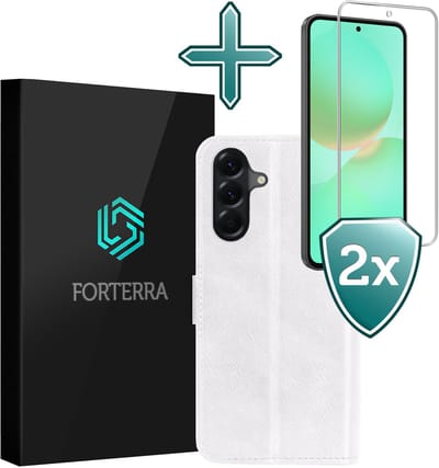 Hoesje Met 2x Screenprotector - Geschikt voor Samsung Galaxy A36 - Luxe Pasjeshouder - Flip Case - Bookcase Portemonee - Kunstleer Book Case - Flipcase Hoes - Book Cover - Walletcase - Portemonneehoes - Wit