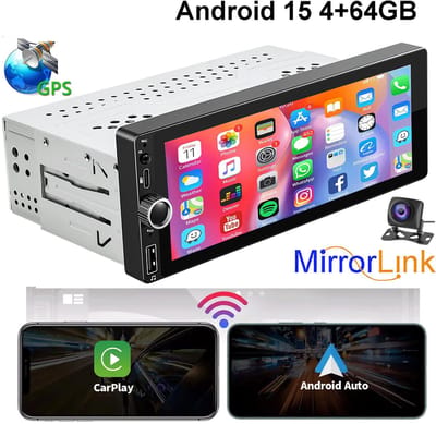 ESSGOO Universele 1Din Autoradio met Bluetooth - Draadloze Apple Carplay en Android Auto - 6,86 inch Touchscreen - USB, Aux, FM-Radio, RDS, MP5 - Handsfree bellen - Android 15 4 + 64GB -Achteruitrijcamera