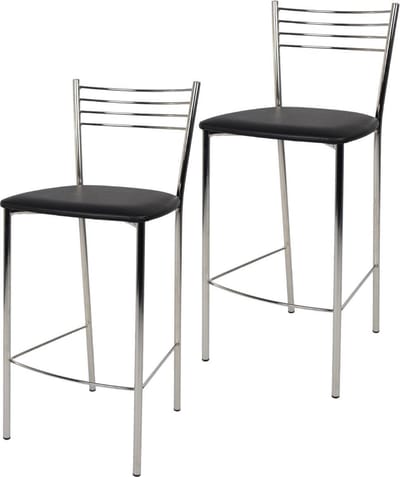 Tommychairs Elena - Eetkamerstoelen - Set van 2 - Chroom & Zwart - Kunstleer