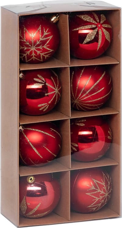 Set van kerstballen met gouden versieringen, 8 cm