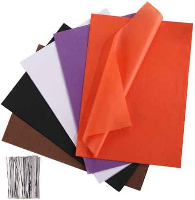 Dailygoods - Kesote Cadeaupapier Halloween zijdepapier verpakkingsmateriaal 300 transparant papier 24 x 17 cm knutselpapier 5 kleuren inpakpapier knutselen kleurrijk papier cadeau decoratie oranje paars zwart