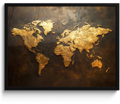 Poster in lijst - Fotolijst 80x60 cm - Posters - Wereldkaart - Goud - Roest - Posterlijst zwart - Decoratie - Wanddecoratie woonkamer - Muurdecoratie slaapkamer