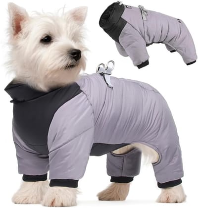 Doggie Print Winterjas Voor Honden Warme Wollen Reflecterende Jass Met Borstband Grijs Maat L Geschikt Voor Hond Uitlaat Wandelen En Koude Weeromstandigheden