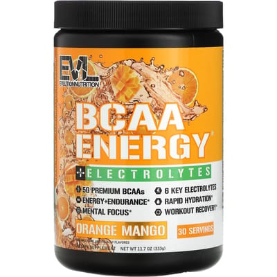 EVLution Nutrition, BCAA Énergie Plus Électrolytes, Saveur Orange Mangue, 11,7 oz (333 grammes)