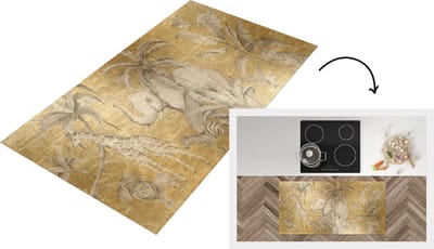 Keukenloper - Loper keuken - Jungle Decoratie - Kinderen - Olifanten - Goud - 120x60 cm - Keukenloper vinyl