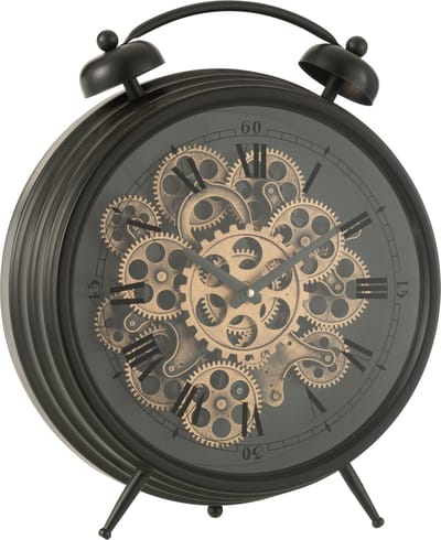 J-Line klok Wekker Romeinse Cijfers Tandwielen - metaal - zwart - large - Ø 47 cm