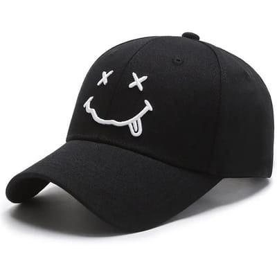 Heren Dames Glimlachend Gezicht Borduurwerk Baseballpetten Katoen Verstelbare Snapback petten Hip Hop Trucker Cap zomer Buiten Zonneklep Papa Pet zwart