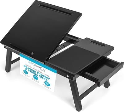 Laptopbedlade met Opberglade en Mediasleuven | Inklapbare Poten en Muismat | Geschikt voor Laptops tot 15 inch