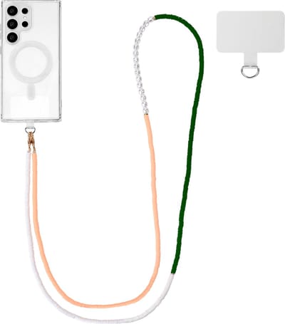 Casemania Universele Telefoonkoord met Kralen - Schouder Ketting - Koord voor Telefoon - Groen & Roze