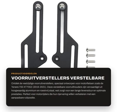 Dailygoods- Voorruitverstellers verstelbaar - Voorruithouders - Aluminium/Roestvrij Staal - Vervanging Tenere 700 XT700Z 2019-2021 - Instelbereik 10,16 cm - Accessoirepakket 8 stuks - Motorvoorruithouder