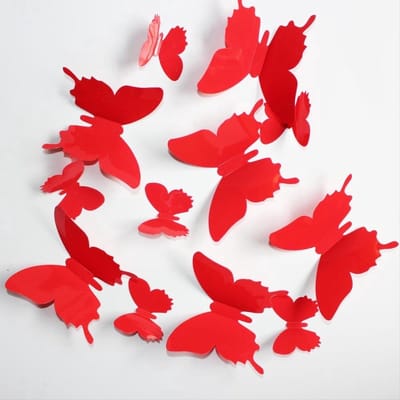 CHPN - Vlinders - Muurstickers - Muurdecoratie - Verschillende Afmetingen - Vlinders - 24 stuks - Rood - Woondecoratie - Wooncadeau - Verschillende dessins