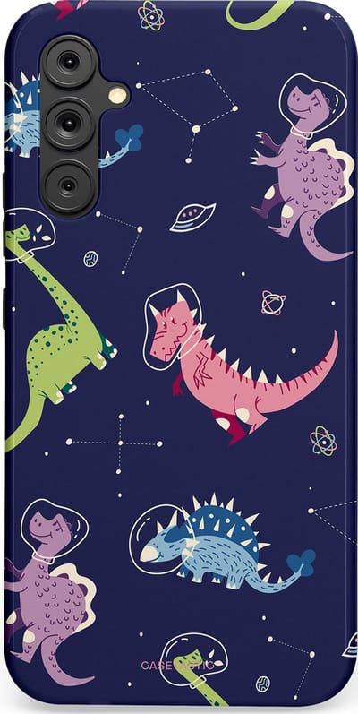 Casetastic hoesje geschikt voor Samsung Galaxy A34 (2023) 5G - Dubbellaagse bescherming - Rex in de ruimte - Fashion Case - Donkerblauw Donkergrijs