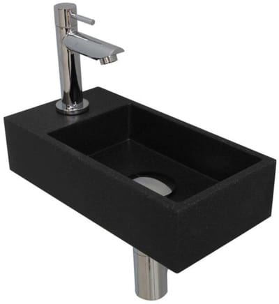 INK - Fonteinpack Quartz Links incl. Fonteinkraan - Design Sifon - Design Plug en Montageset - 360x180x90 Mm - Quartz Zwart/chroom