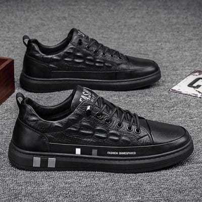 Witte Sneakers Heren Casual Schoenen Ademend Heren Sportschoenen Antislip Trendy Outdoor Wandelsneakers Heren Leren Sneakers 40 zwart