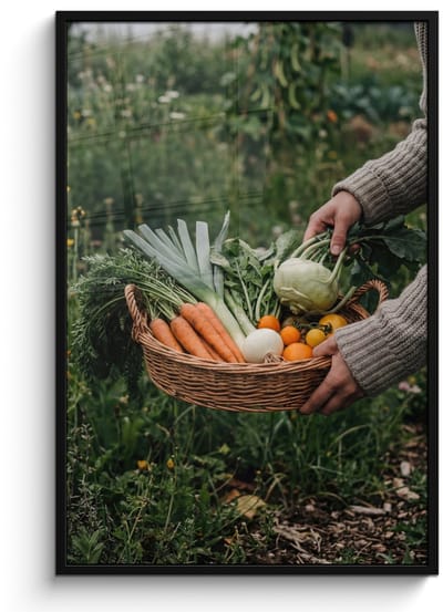 Poster in lijst - Fotolijst 80x120 cm - Posters - Veld - Groenten - Biologisch - Oogst - Posterlijst zwart - Decoratie - Wanddecoratie woonkamer - Muurdecoratie slaapkamer