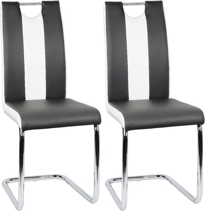 PIPIPOXER-2x Eetkamerstoelen Cantileverstoelen Draaistoel Hoge Rug,Zwart en wit