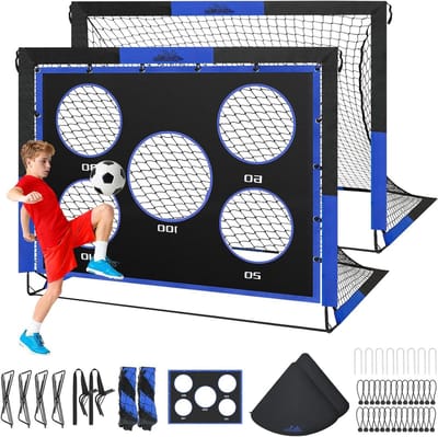 Grote Pop-Up Voetbaldoelen voor de Achtertuin, 2 Stuks van 5×4 FT, Ideaal voor Kinderen, Sporttraining en Buitenactiviteiten