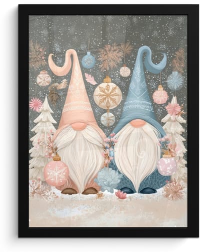 Poster in lijst - Fotolijst 30x40 cm - Posters - Kerst - Gnomen - Pastel - Posterlijst zwart - Decoratie - Wanddecoratie woonkamer - Muurdecoratie slaapkamer - Kerstversiering - Kerstdecoratie voor binnen - Kerstmis