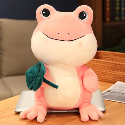 25-45cm Groene Roze Kikker Met Lotusblad Pluche Speelgoed Cartoon Dierpop Gevuld Zacht Kussen voor Kinderen Meisjes Verjaardagscadeaus 45cm