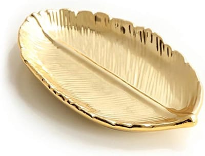 Sieradenhouder van Keramiek - Plat Ringhouder voor Sieraden - Kleine Gouden Blad Schaal voor Organisatie en Decoratie