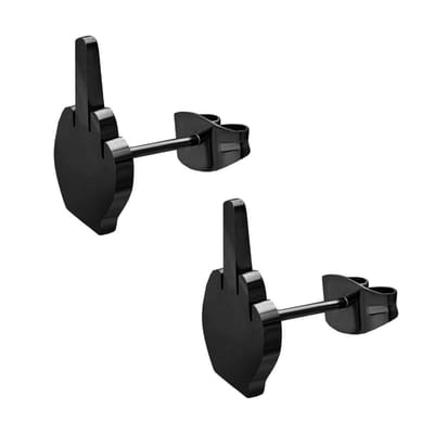 Fako Bijoux® - Oorbellen - Steker - Stainless Steel - Middelvinger - Zwart