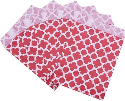 Traktatiezakjes - Uitdeelzakjes - Verjaardagzakjes - Feestzakjes - Snoepzakjes - Rood - Witte Bloem - Papier - 13x18 cm | Bloemen | Geboorte - Verjaardag - Bruiloft - Feest - Babyshower | Traktatie - Kado - Party Gift | Snoep - Koek - Donuts