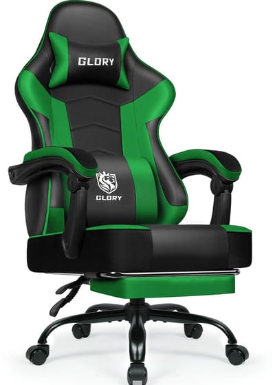 Gaming Stoel - 170° Verstelbare Rugleuning - Gamestoel met inklapbare Voetsteun - racerstijl - Geïntegreerde Armleuningen Game Stoel - Groen