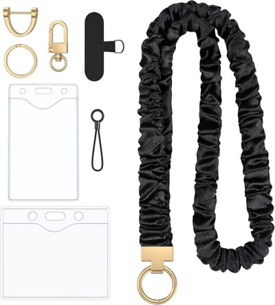 Schattige Scrunchie Lanyard voor ID-kaarten, Perfect voor Leraren, Vrouwen en Sleutels, Stretchy en Comfortabel, Zwart Design
