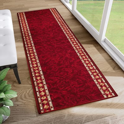 Tapiso Tapijtloper Antislip - Rood Beige Klassiek Oosters Gangloper Keukenloper Rubber Onderkant Maat- 80x100