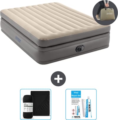 Intex Luchtbed - 2-Persoons - 152 x 203 x 51 cm - Grijs - Inclusief pomp - Hoeslaken en Reparatieset