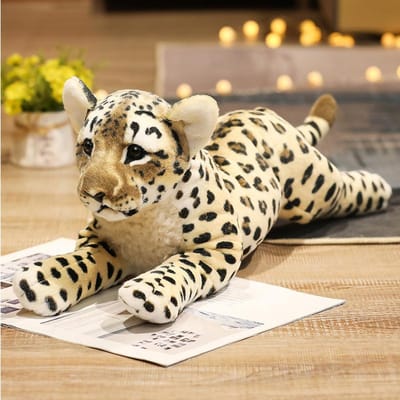 Levensechte Zachte Knuffeldieren Liggende Tijger Pluche Speelgoed Simulatie Bergleeuw Kleine Leeuw Luipaard Pop Leuke Cadeaus 39cm luipaard