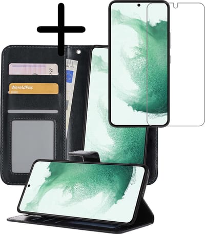 Hoesje 2 in 1 - Geschikt voor Samsung Galaxy S22 - Met Screenprotector - En Uitneembare Hard Cover - Bookcase - Wallet Case - Met Pasjeshouder - Book Case - Uitneembaar - Pashouder - Kunstleer - Zwart