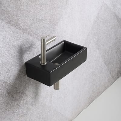 Fonteinset Mia 40.5x20x10.5cm mat zwart links inclusief fontein kraan, sifon en afvoerplug RVS
