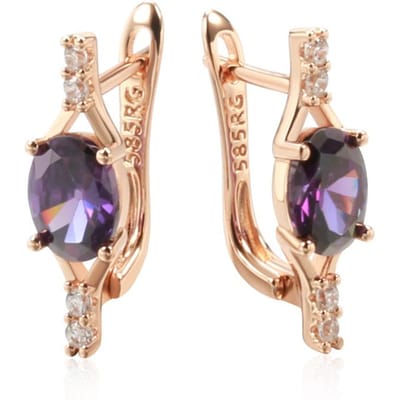 Boucles d'oreilles pendantes en zircon naturel violet brillant pour femmes Tendance Couleur or rose Mariage de mariée Bijoux fins Cristal Cadeau beige