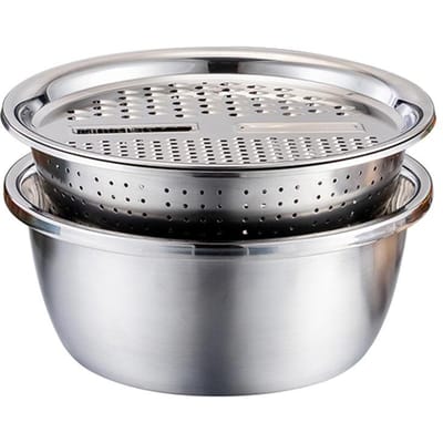 RVS Afdruipmand 3 in 1 Vergieten Kom Multifunctionele Groentesnijder Rasp Keuken Verdikte Afdruipkom gray