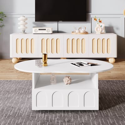 MODFU Salontafel 100×60×40,5 cm – Wolkenvormig design met push-to-open lade & opbergruimte – Uniek & speels – Moderne woonkamer tafel – MDF – Wit