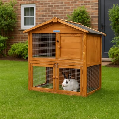 Lendo Online Konijnenhok van geïmpregneerd vurenhout - 94x46x96cm - bruin - kleine dieren - cavia kooi van hout - konijnenkooi - dierenverblijf - binnen en buiten - Asfalt dak - Weersbestendig