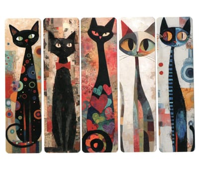 Viwado® 5x Abstracte Doodle Katten Boekenleggers - Cartoon Huisdier Serie - Unieke Kunstontwerpen voor Kattenliefhebbers - Ideaal Cadeau voor Lezers en Boekliefhebbers