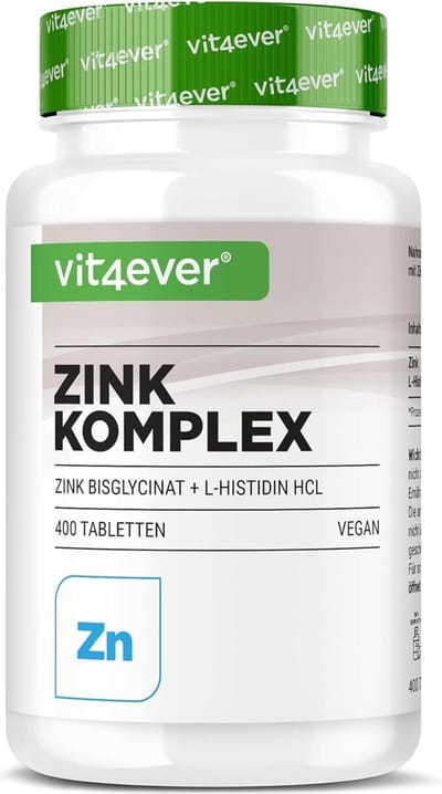 Zink 25 mg - 400 tabletten - Premium: Zinkbisglycinaat van Albion® + L-Histidine - Hoge biobeschikbaarheid - Chelaatcomplex - Laboratorium getest - Veganistisch - Hooggedoseerde - Vit4ever